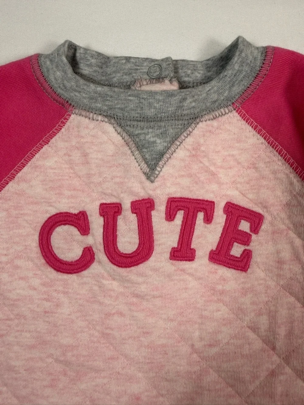 GYMBOREE NEWBORN ESSENTIALS Baby‎ Girls’ “Cute” Quilted Raglan Pink Romper 0-3M